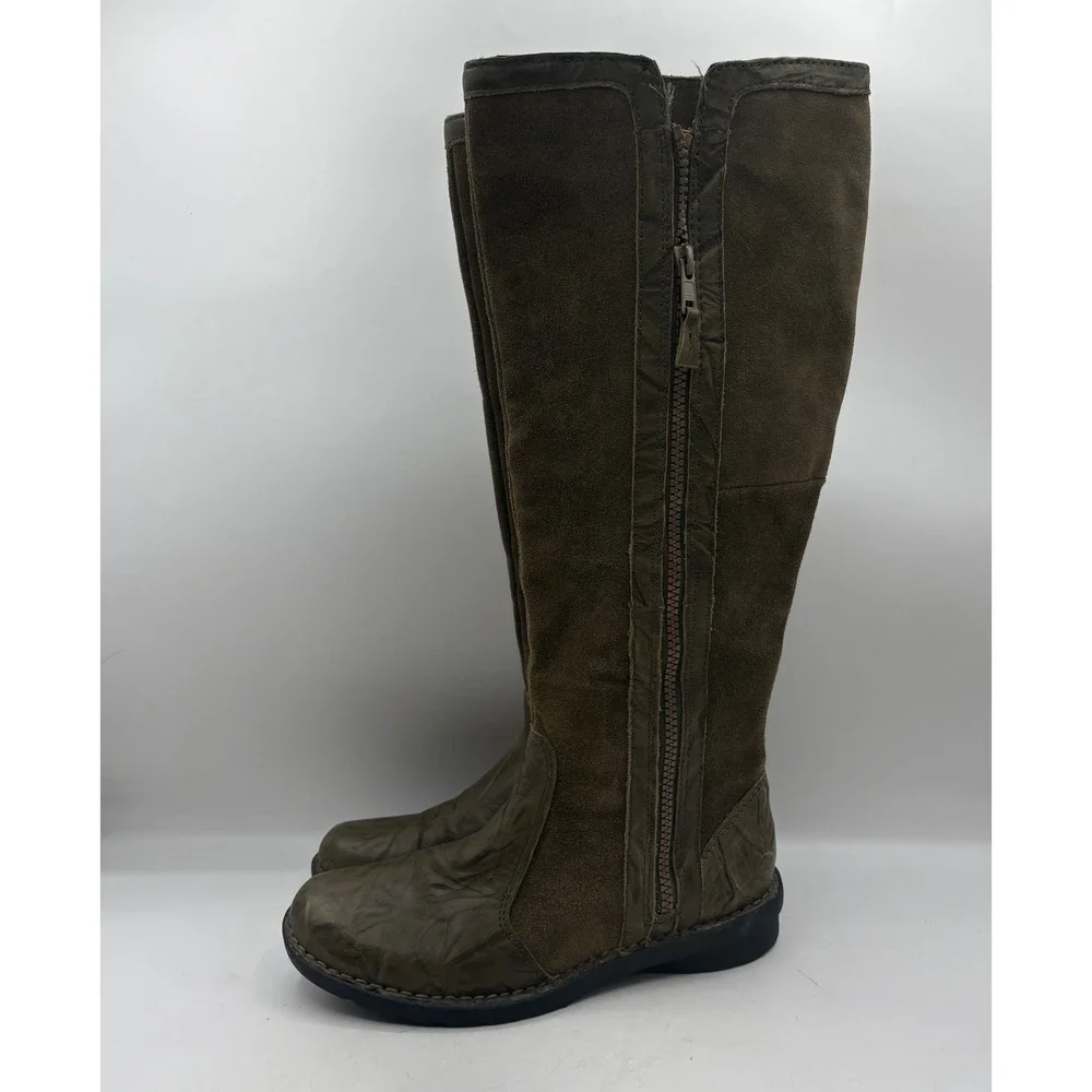 Clarks Nikki Park Green‎ Suede Leather Knee High Side Zip Boots Womens Size 6.5M